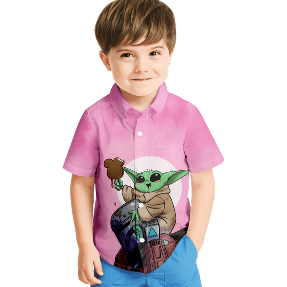 Mens Hawaiian Top Yoda Pattern Charming Big And Tall Button Down Shirt for Child Summer