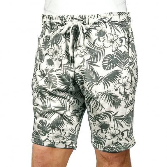 Mens Hawaiian Tropical Beach Style Athletic Floral Boardshorts With Drawstring And Zipper Pockets