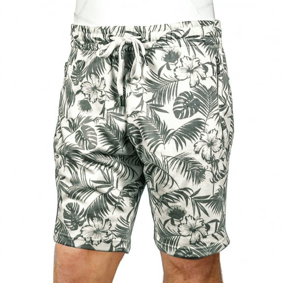Mens Hawaiian Tropical Beach Style Athletic Floral Boardshorts With Drawstring And Zipper Pockets