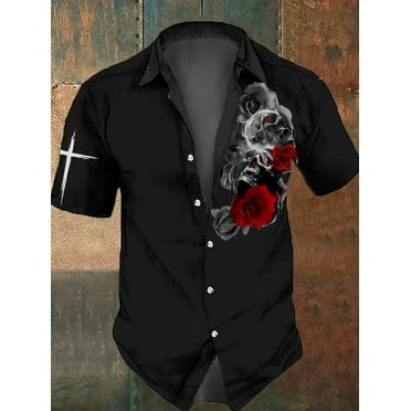 Mens Hawaiian Tropical Shirt Short Sleeve Casual Button Down Floral Summer Beach Shirts Black 3XL