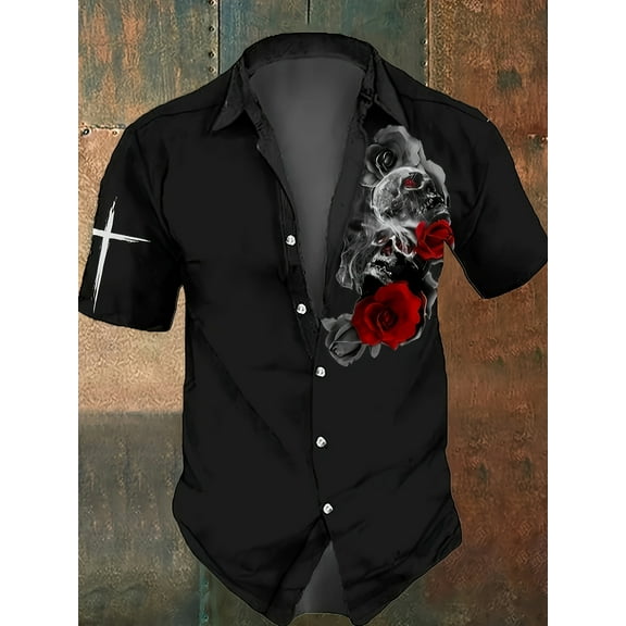 Mens Hawaiian Tropical Shirt Short Sleeve Casual Button Down Floral Summer Beach Shirts Black 3XL