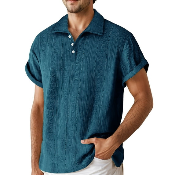 Mens Hawaiian Tropical Shirt Short Sleeve Lapel Neck Solid Color Blouse Beach T-Shirt Loose Holiday Floral Short Sleeve Shirt Button Down Dressy Casual Tops