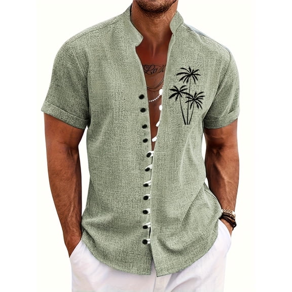 Mens Hawaiian Tropical Shirts Short Sleeve Button Down Summer Beach Shirt Green XL