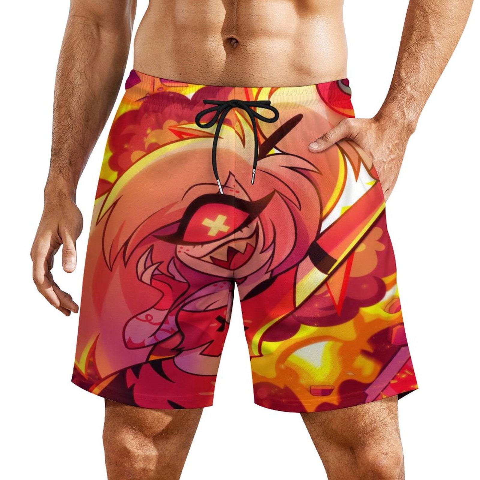 Mens Hazbin Hotel Helluva Boss Swim Trunks With Compression Liner Quick Dry Swimsuit Short 6536