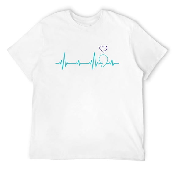 Mens Heartbeat Semicolon for a Prevention Awareness T-Shirt White 3X-Large