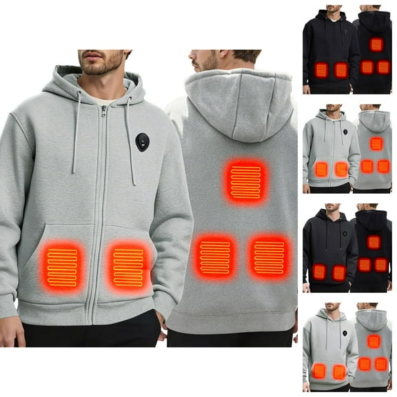 Mens Heated Hoodies Pullover 2025 Winter Long Sleeve Heated Sweatshirt with Light 5 Heating Zones Hooded Sweatshirt