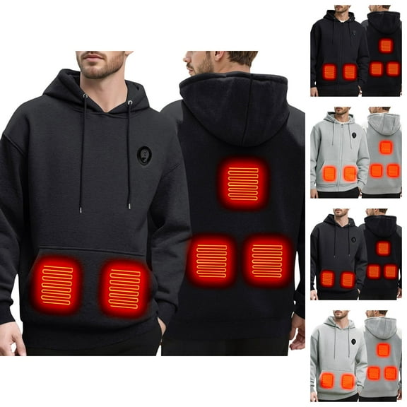 Mens Heated Hoodies Pullover 2025 Winter Long Sleeve Heated Sweatshirt with Light 5 Heating Zones Hooded Sweatshirt