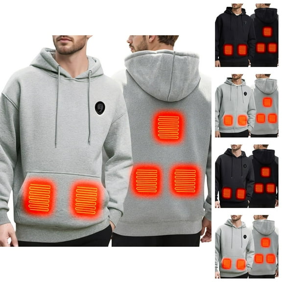 Mens Heated Hoodies Pullover 2025 Winter Long Sleeve Heated Sweatshirt with Light 5 Heating Zones Hooded Sweatshirt