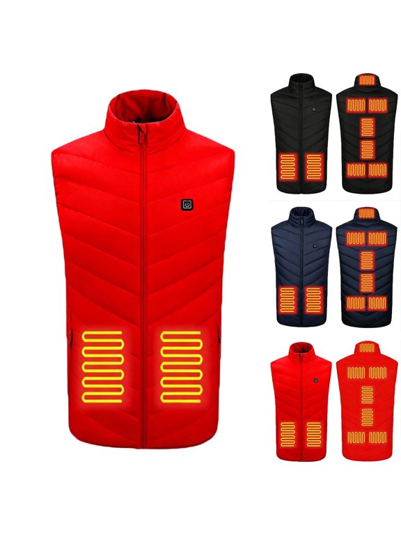 Mens Heated Vest Winter Warm Thermal Sleeveless Vest, 9 Heating Zones, Smart Temperature Control, Zipper Closure for Outdoor Winter Work Use