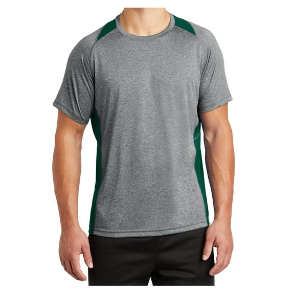 Mens Heather Colorblock Contender Polyester Tee Vintage Heather/ Forest Green M