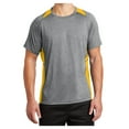 thumbnail image 1 of Mens Heather Colorblock Contender Polyester Tee Vintage Heather/ Gold S, 1 of 8