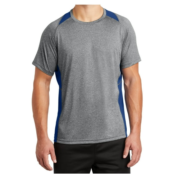 Mens Heather Colorblock Contender Polyester Tee Vintage Heather/ True Royal M