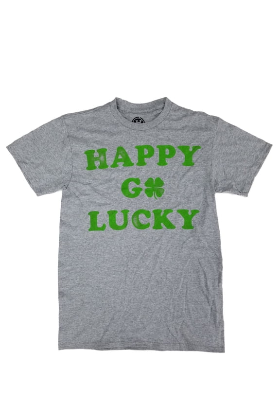 Mens Heather Gray Happy Go Lucky St. Patrick's Day T-Shirt Small