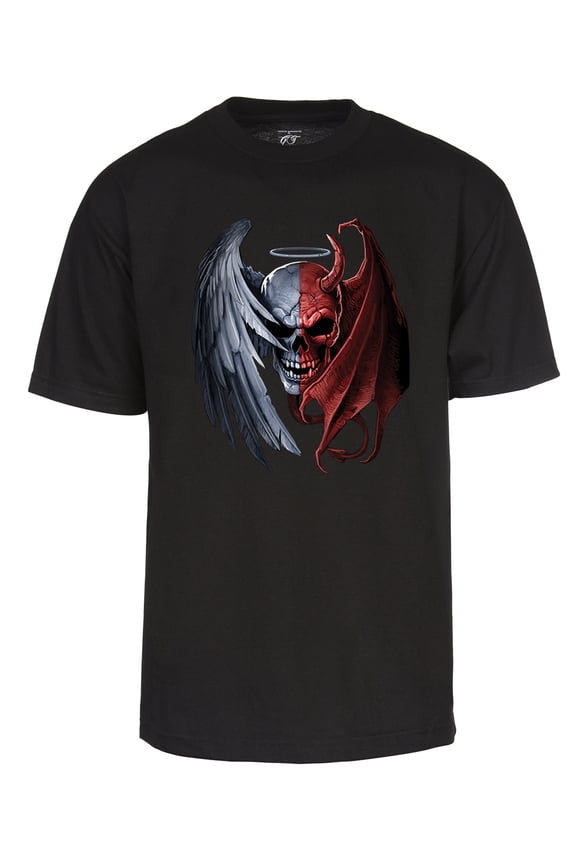 Mens Heaven Hell Skull Shirt - Evil Vs Good Duality T-Shirt Black Large