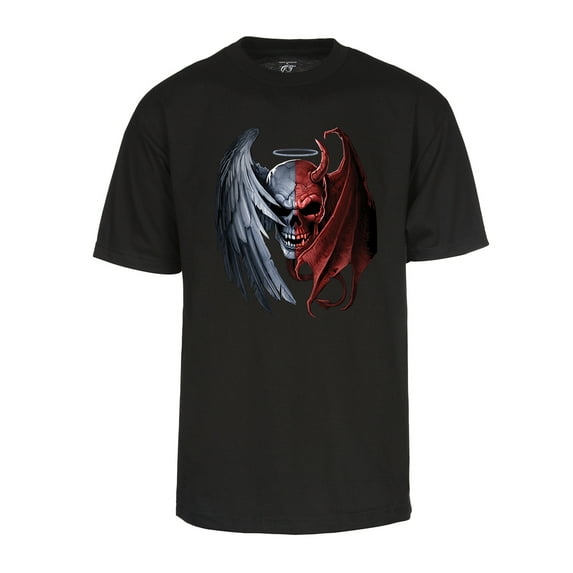 Mens Heaven Hell Skull Shirt - Evil Vs Good Duality T-Shirt Black Small
