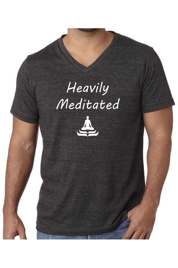 Mens Heavily Meditated Yoga V-neck Tee - Charcoal Black, LG