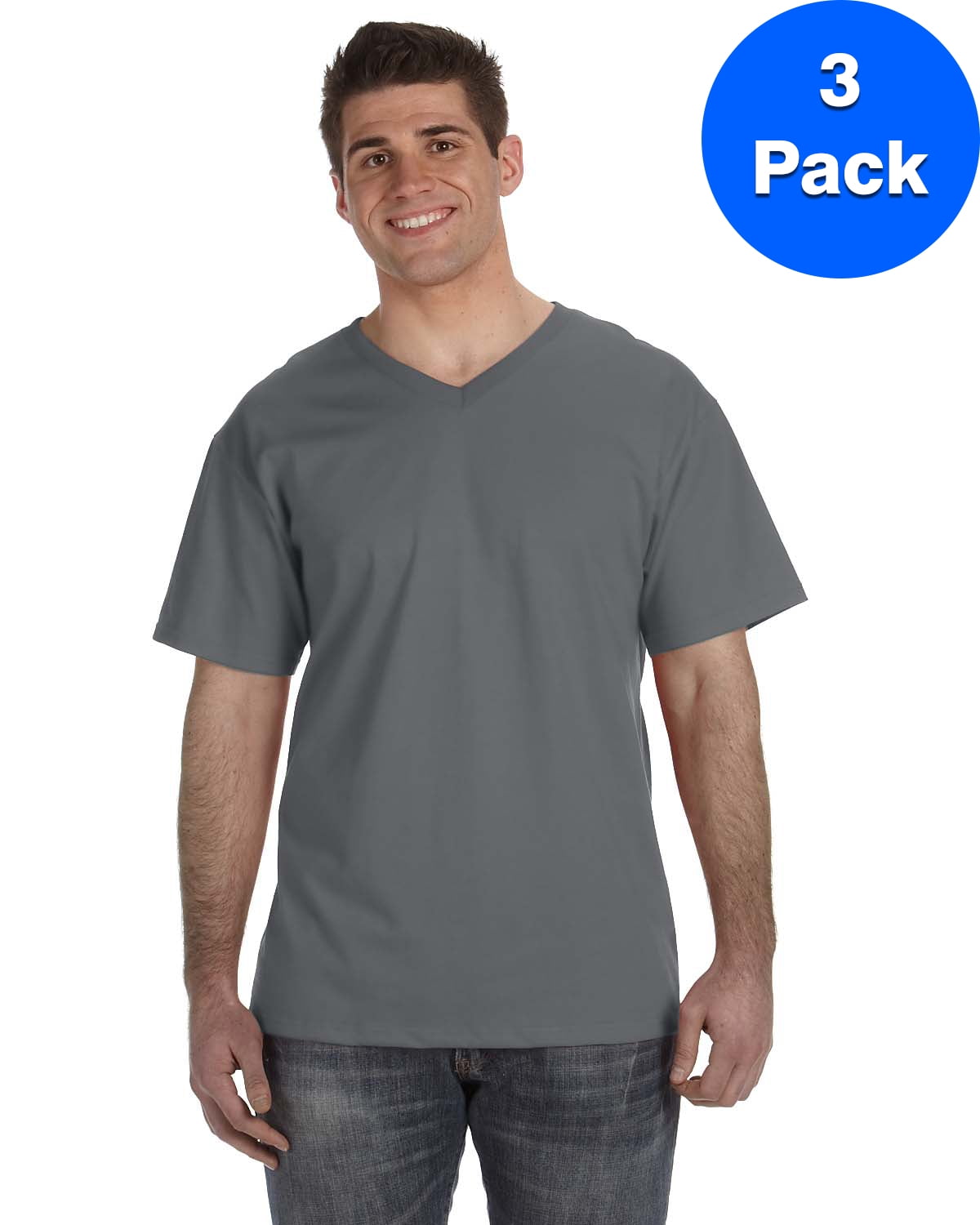 Mens Heavy Cotton HD V-Neck T-Shirt 39VR (3 PACK) - Walmart.com