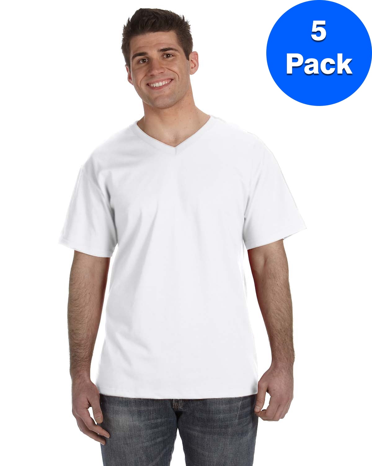 Mens Heavy Cotton HD V-Neck T-Shirt 39VR (5 PACK)