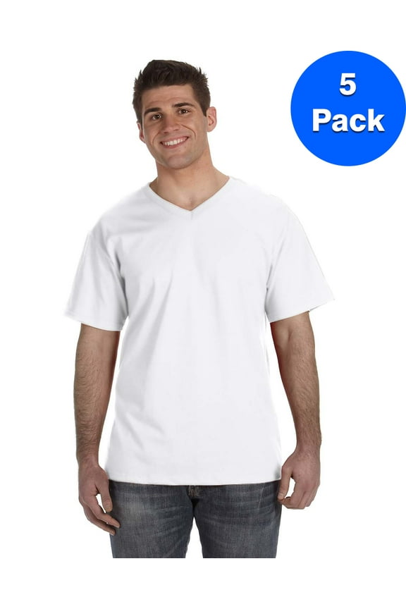 Mens Heavy Cotton HD V-Neck T-Shirt 39VR (5 PACK)