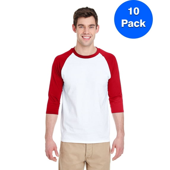 Mens Heavy Cotton ¾-Sleeve Raglan 10 Pack