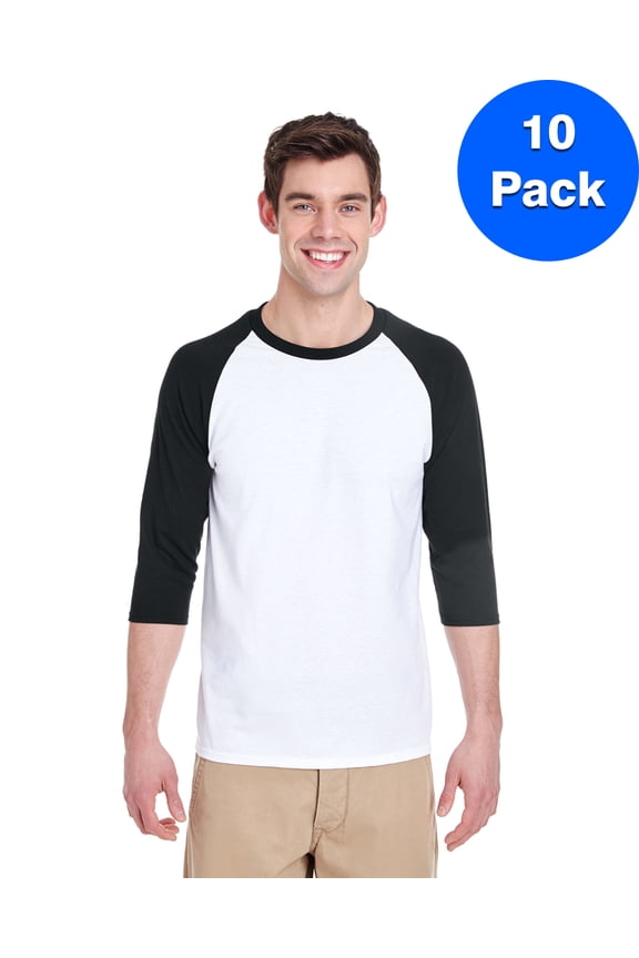 Mens Heavy Cotton ¾-Sleeve Raglan 10 Pack