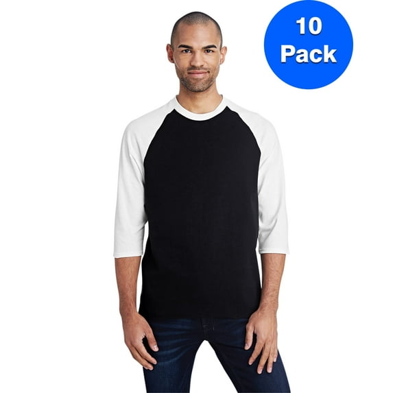 Mens Heavy Cotton ¾-Sleeve Raglan 10 Pack