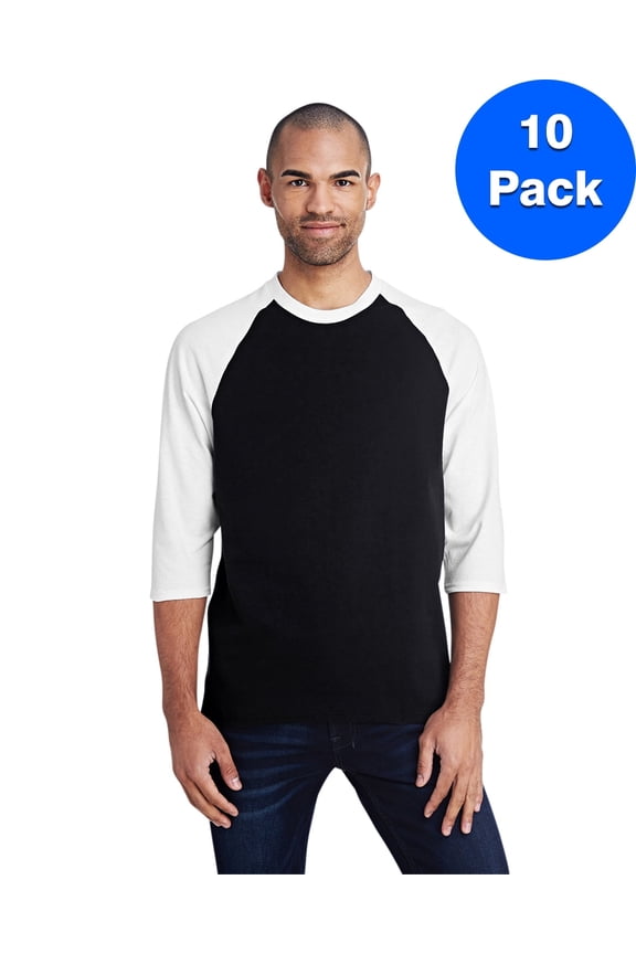Mens Heavy Cotton ¾-Sleeve Raglan 10 Pack
