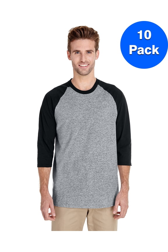 Mens Heavy Cotton ¾-Sleeve Raglan 10 Pack