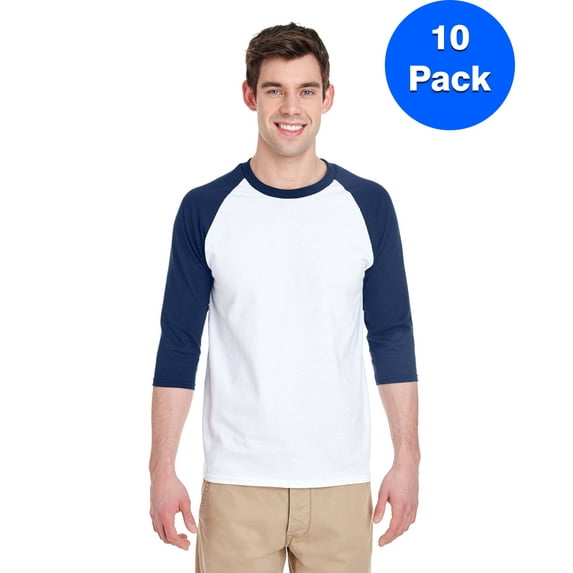 Mens Heavy Cotton ¾-Sleeve Raglan 10 Pack