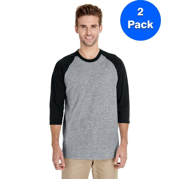 Mens Heavy Cotton ¾-Sleeve Raglan 2 Pack