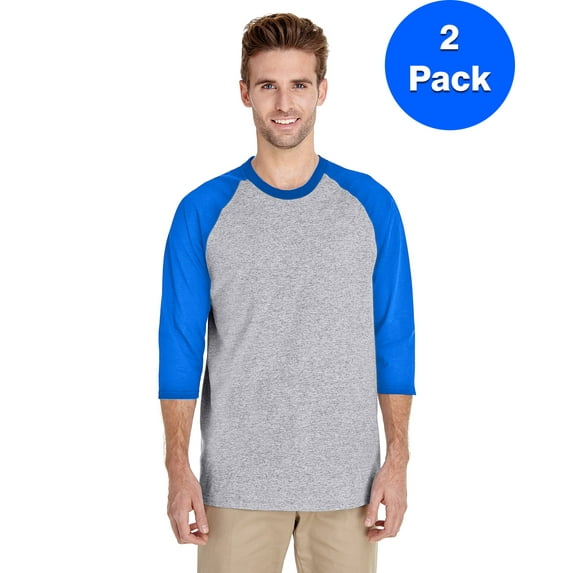 Mens Heavy Cotton ?-Sleeve Raglan 2 Pack