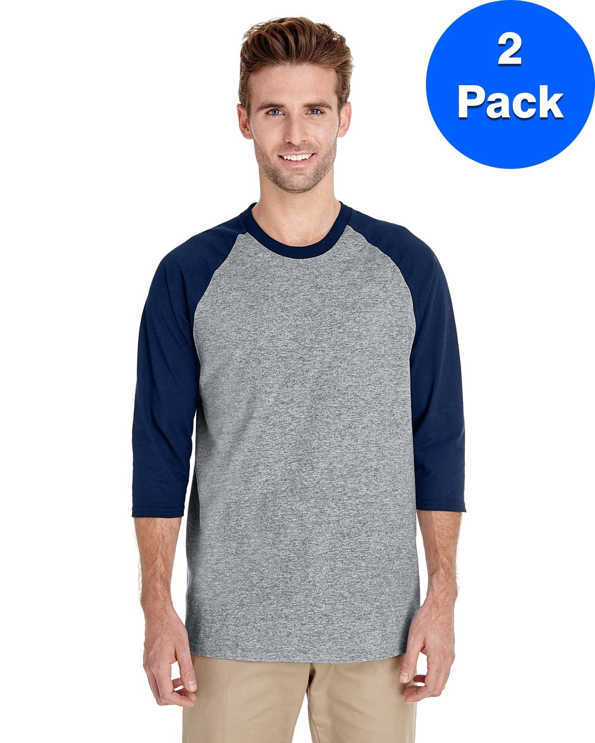 Mens Heavy Cotton Â¾-Sleeve Raglan 2 Pack