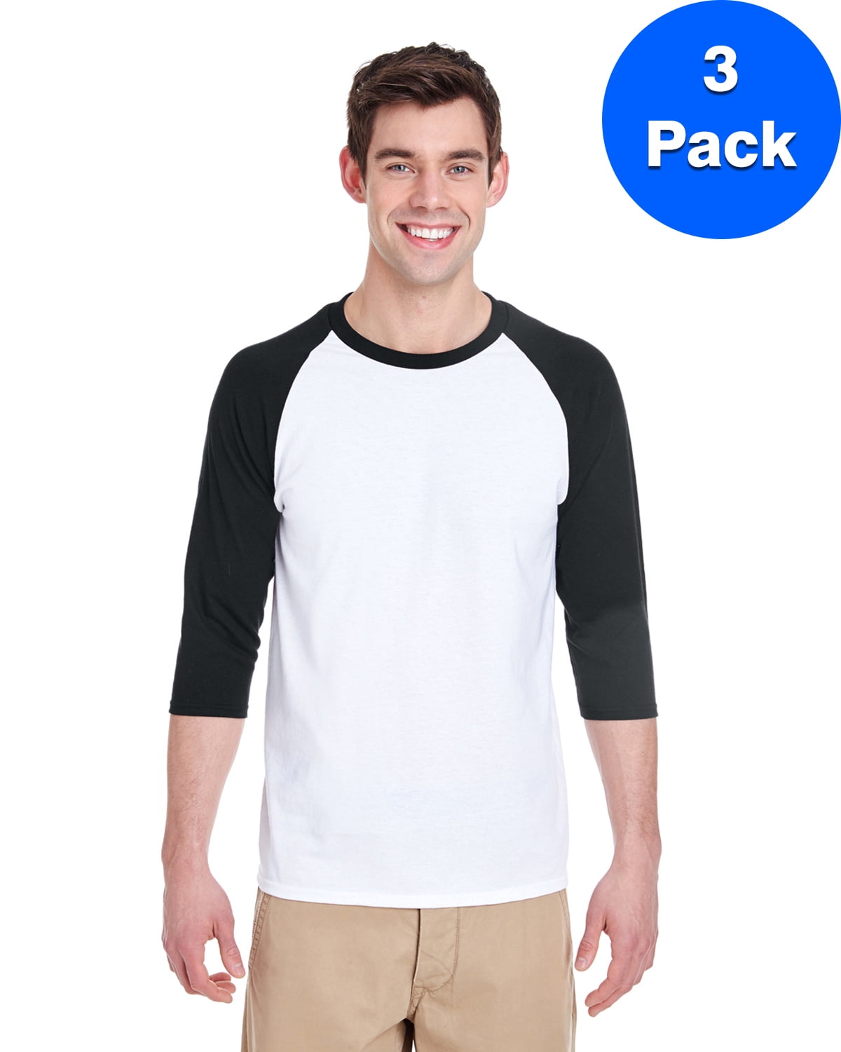 Mens Heavy Cotton ¾-Sleeve Raglan 3 Pack