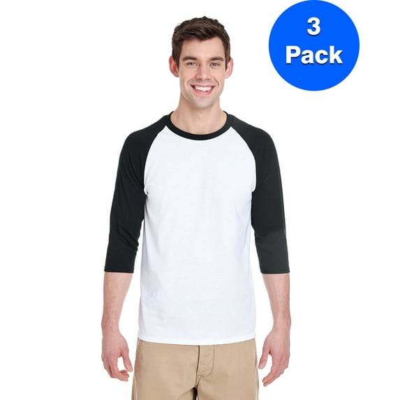 Mens Heavy Cotton ?-Sleeve Raglan 3 Pack