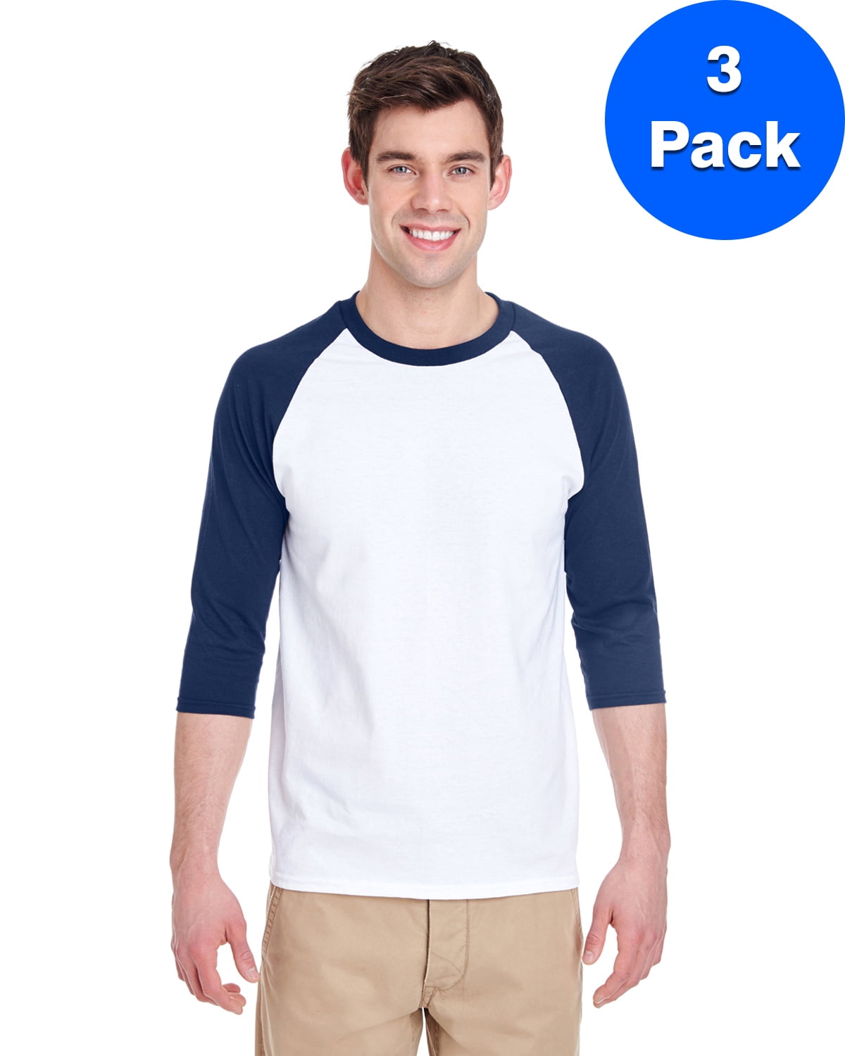 Mens Heavy Cotton ¾-Sleeve Raglan 3 Pack