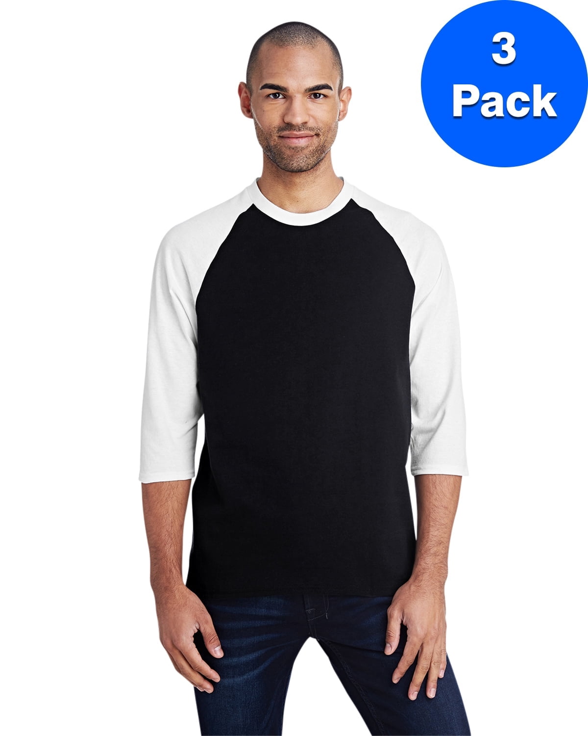Mens Heavy Cotton ¾-Sleeve Raglan 3 Pack