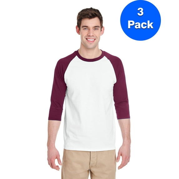 Mens Heavy Cotton ¾-Sleeve Raglan 3 Pack