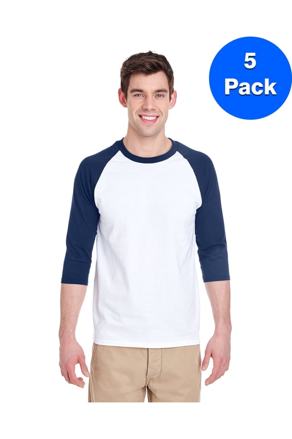 Mens Heavy Cotton ¾-Sleeve Raglan 5 Pack