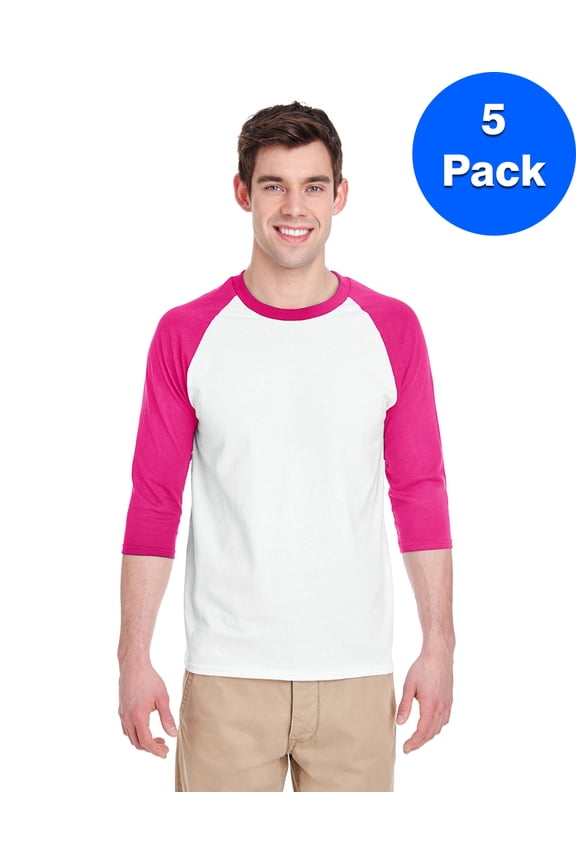 Mens Heavy Cotton ¾-Sleeve Raglan 5 Pack