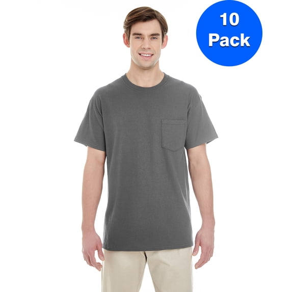 Mens Heavy Cotton T-Shirt with a Pocket 10 Pack