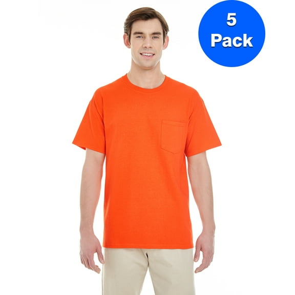 Mens Heavy Cotton T-Shirt with a Pocket 5 Pack