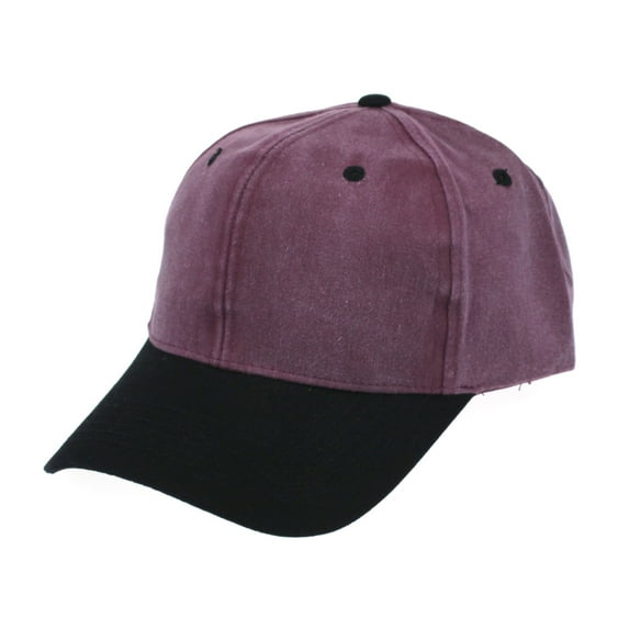 Mens Heavy Cotton Twill Stone Washed Baseball Cap Black Maroon