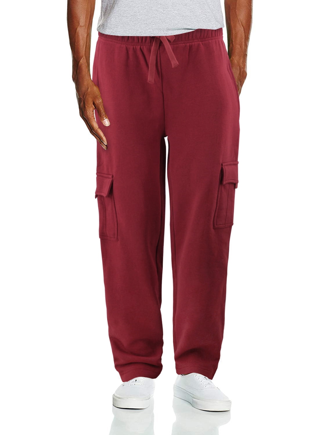 Mens Heavy Fleece Cotton Blend Casual Plain Athletic Gym Sport Cargo Sweatpants Burgundy L Walmart