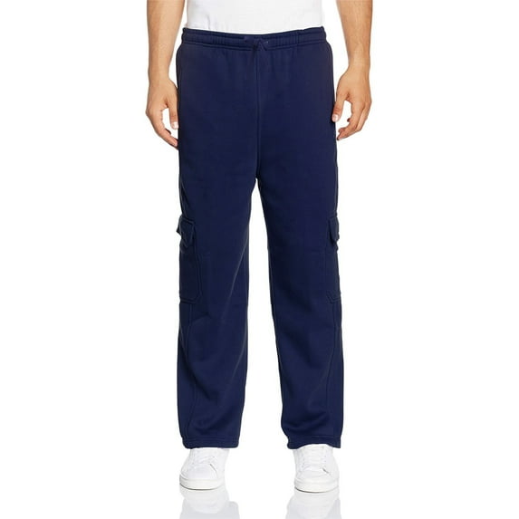 Mens Heavy Fleece Cotton Blend Casual Plain Athletic Gym Sport Cargo Sweatpants (Navy, 2XL)