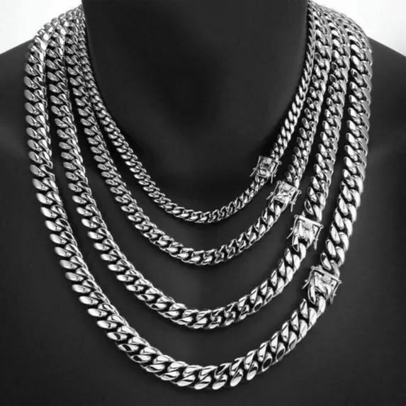 Mens Heavy Miami Cuban Link Bracelet Chain Silver Stainless Steel 8mm-14mm Gift