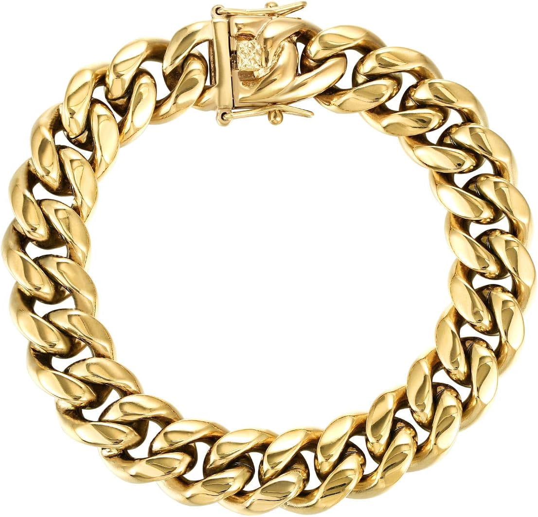 Mens Heavy Miami Cuban Link Chain Choker 14k Gold Plated Hip Hop Thick Stainless Steel 8mm/10mm/12mm/14mm/16mm Necklace/Bracelet