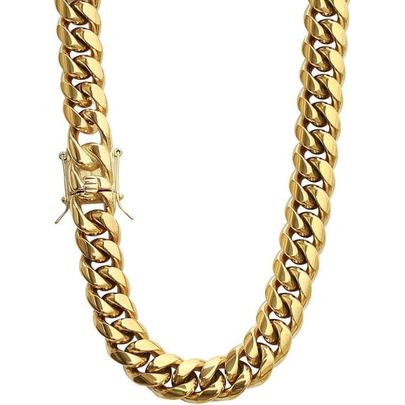 Mens Heavy Miami Cuban Link Chain Choker 14k Gold Plated Hip Hop Thick Stainless Steel 8mm/10mm/12mm/14mm/16mm Necklace/Bracelet