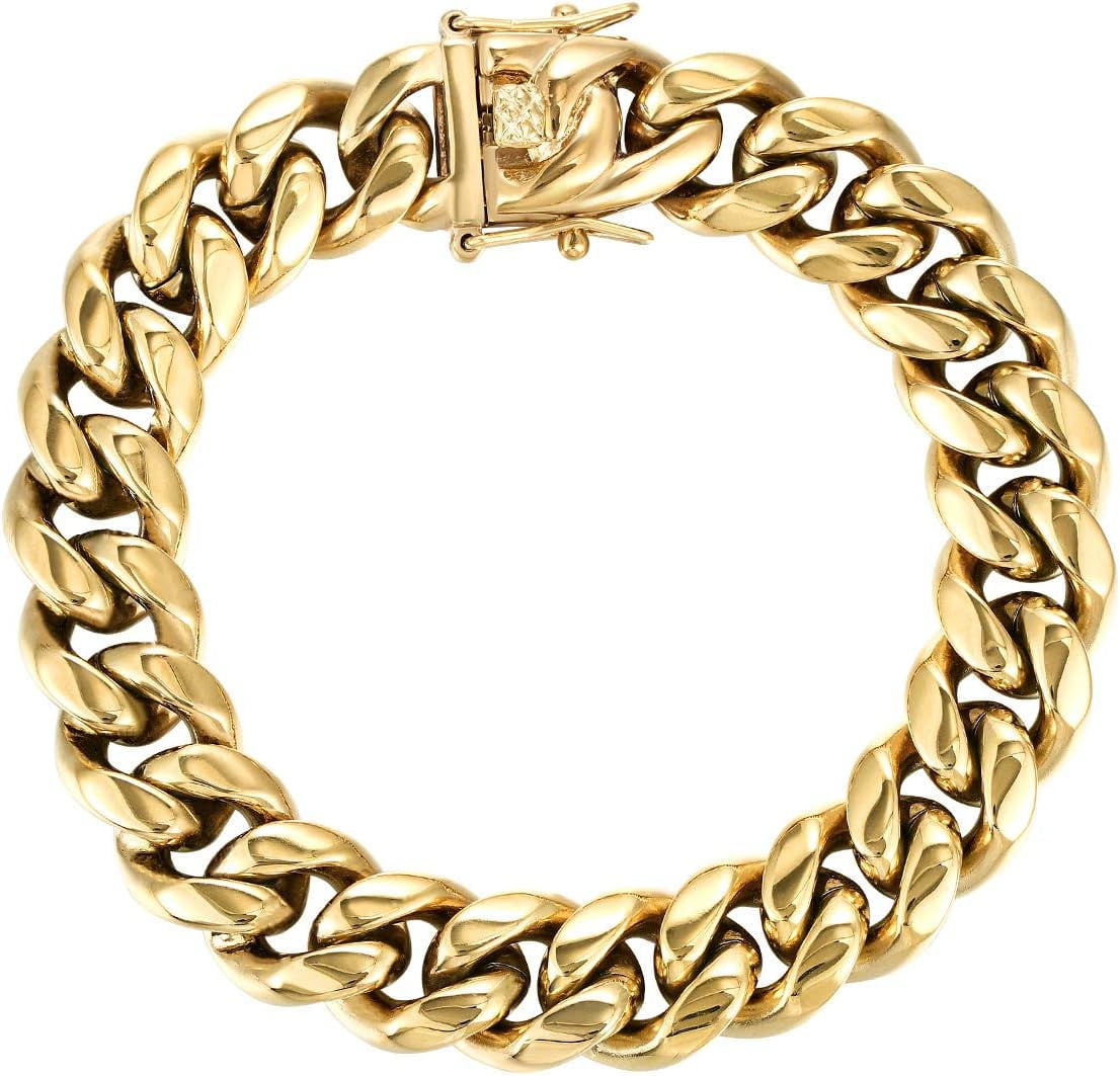 Mens Heavy Miami Cuban Link Chain Choker 14k Gold Plated Hip Hop Thick Stainless Steel 8mm/10mm/12mm/14mm/16mm Necklace/Bracelet