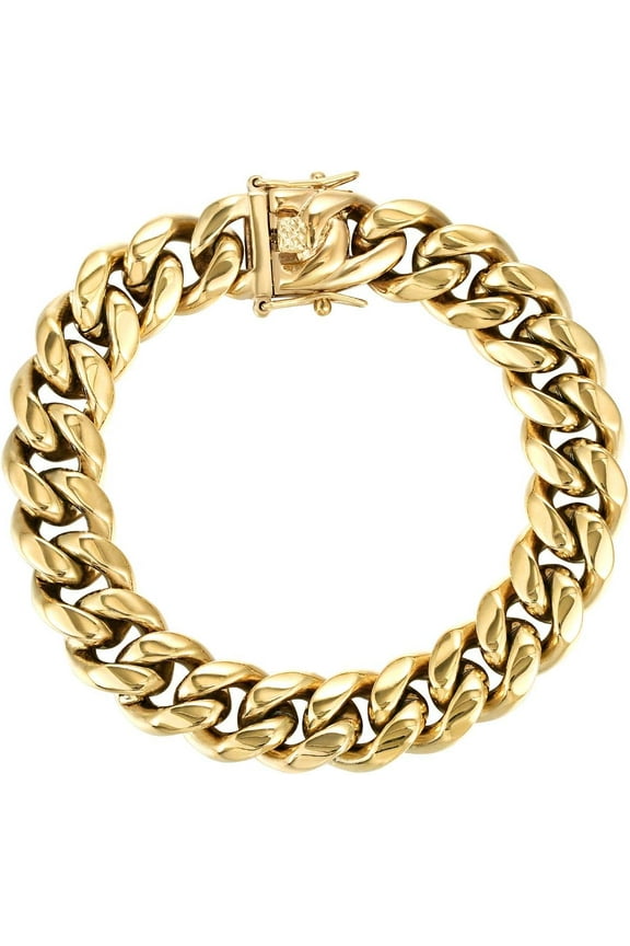 Mens Heavy Miami Cuban Link Chain Choker 14k Gold Plated Hip Hop Thick Stainless Steel 8mm/10mm/12mm/14mm/16mm Necklace/Bracelet