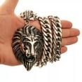 thumbnail image 1 of Mens Heavy Silver Necklace Stainless Steel Large Lion Head Pendant Cuban Chain, 1 of 6